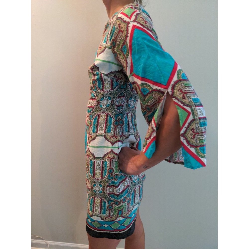Laundry Shelli Segal Short Tunic Dress Blue Zip Up 3/4 Bell Sleeves Size 0 - Picture 7 of 7